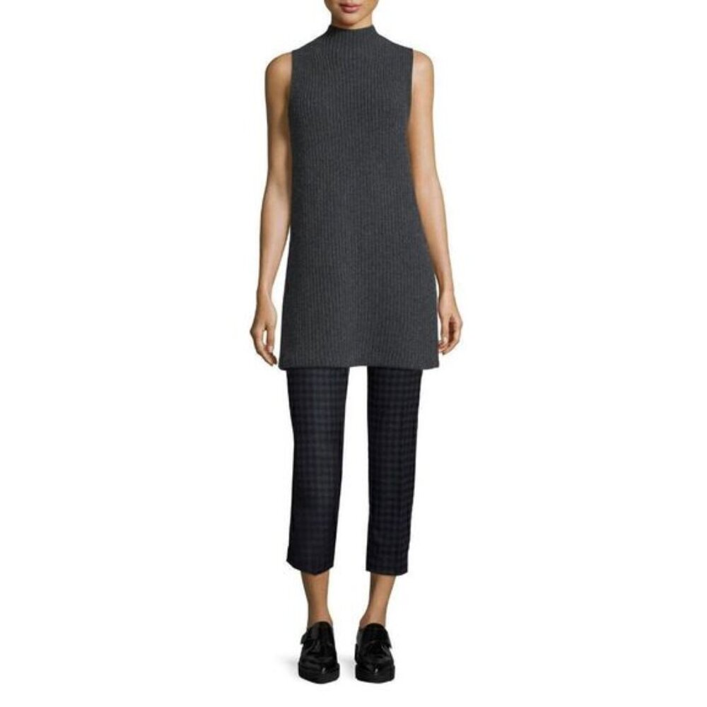 Theory Embree Charmant Mock Neck Sleeveless Sweater in Dark Charcoal